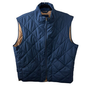 J.Crew Walker Quilted Vest Mens L Navy Camel Stand Up Neck Full Zip Pocket